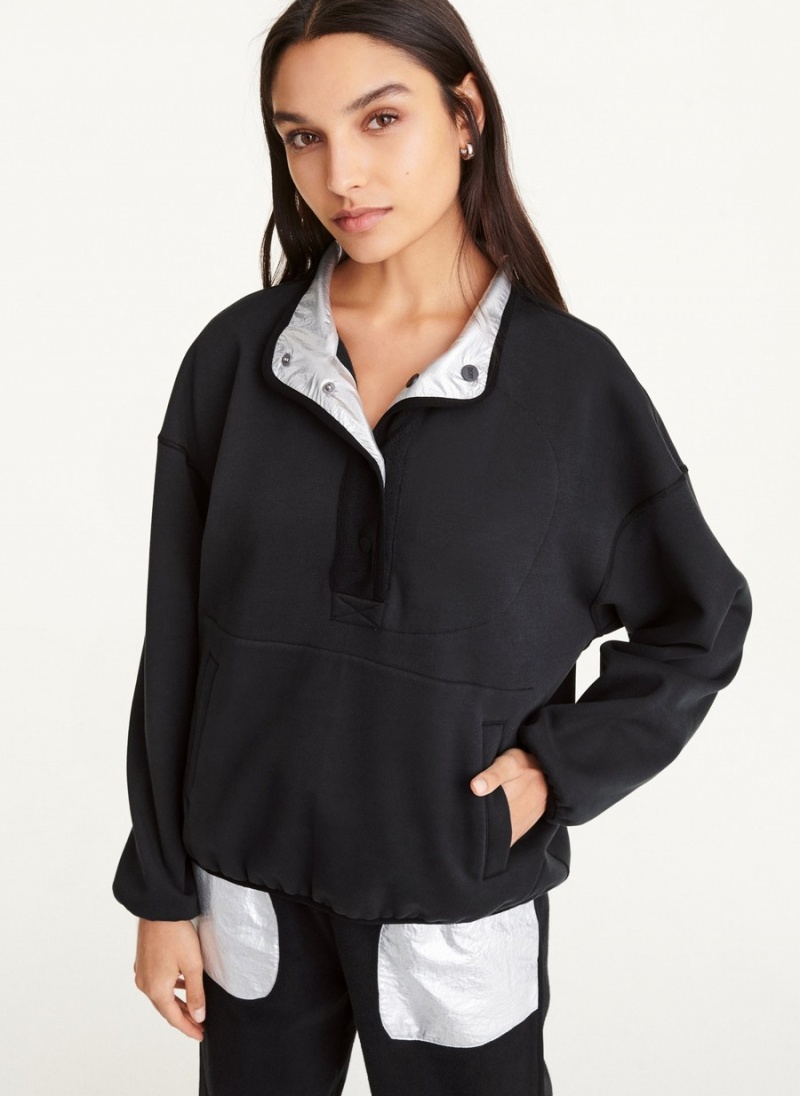 Women\'s Dkny Reversible Fleece Popover Cardigan Black | A5346910