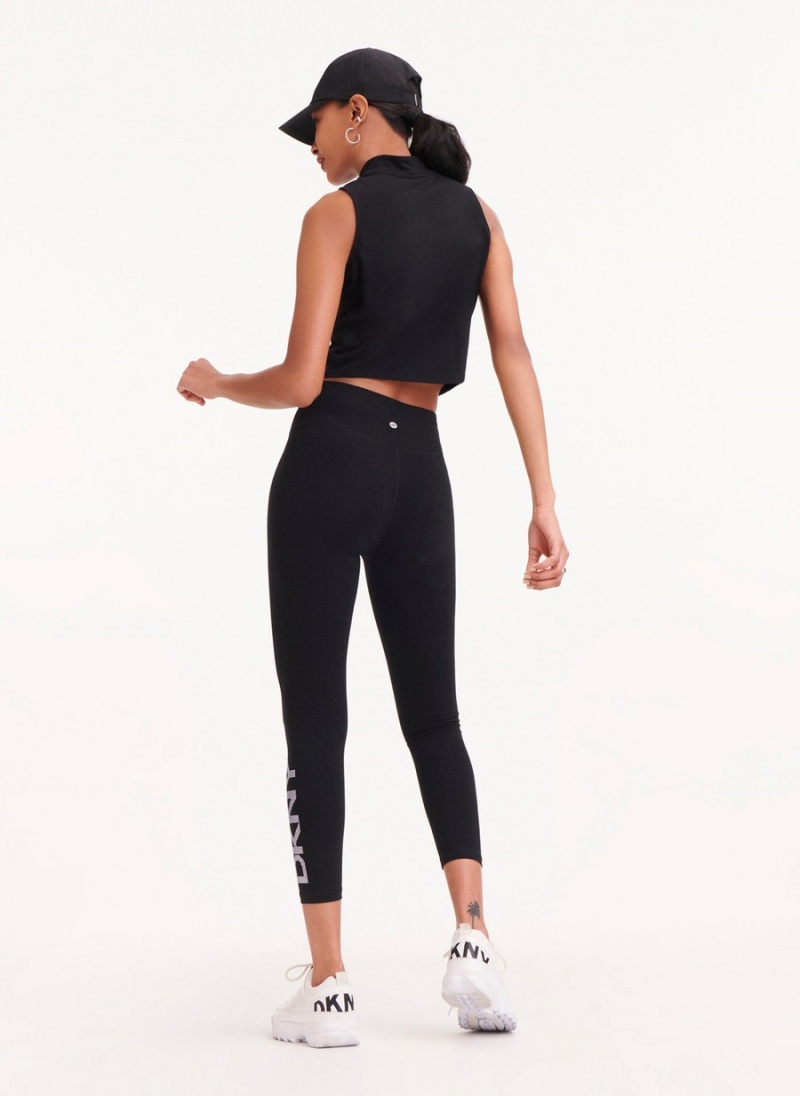 Women's Dkny Rhinestone Logo High Waist Leggings Black | E6011115