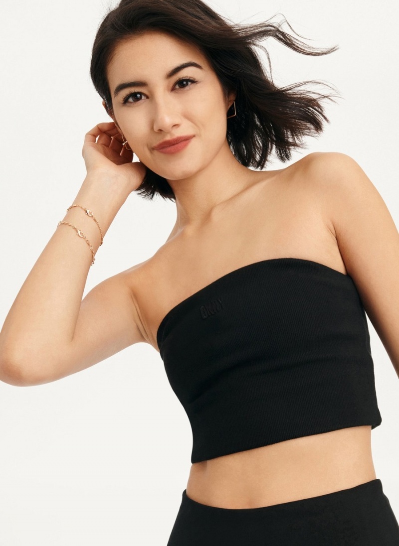 Women's Dkny Rib Crop Tube Tank Top Black | S1142786