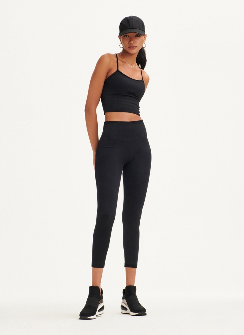 Women\'s Dkny Rib Knit High Waisted Seamless Leggings Black | R3964022