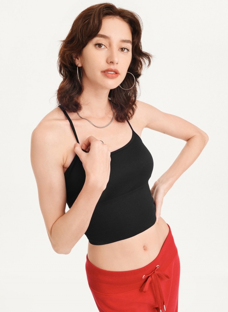 Women's Dkny Rib Knit Seamless Crop Tank Top Black | O7722230