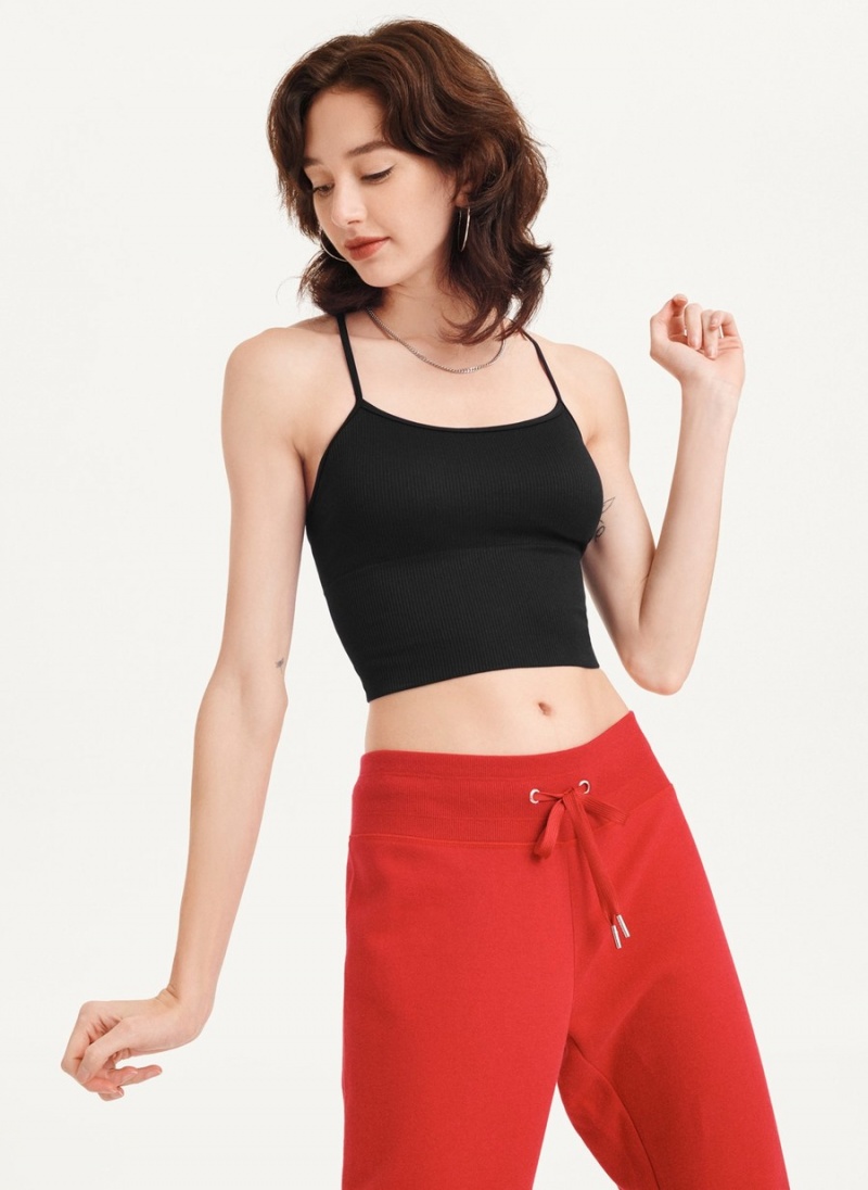 Women's Dkny Rib Knit Seamless Crop Tank Top Black | O7722230
