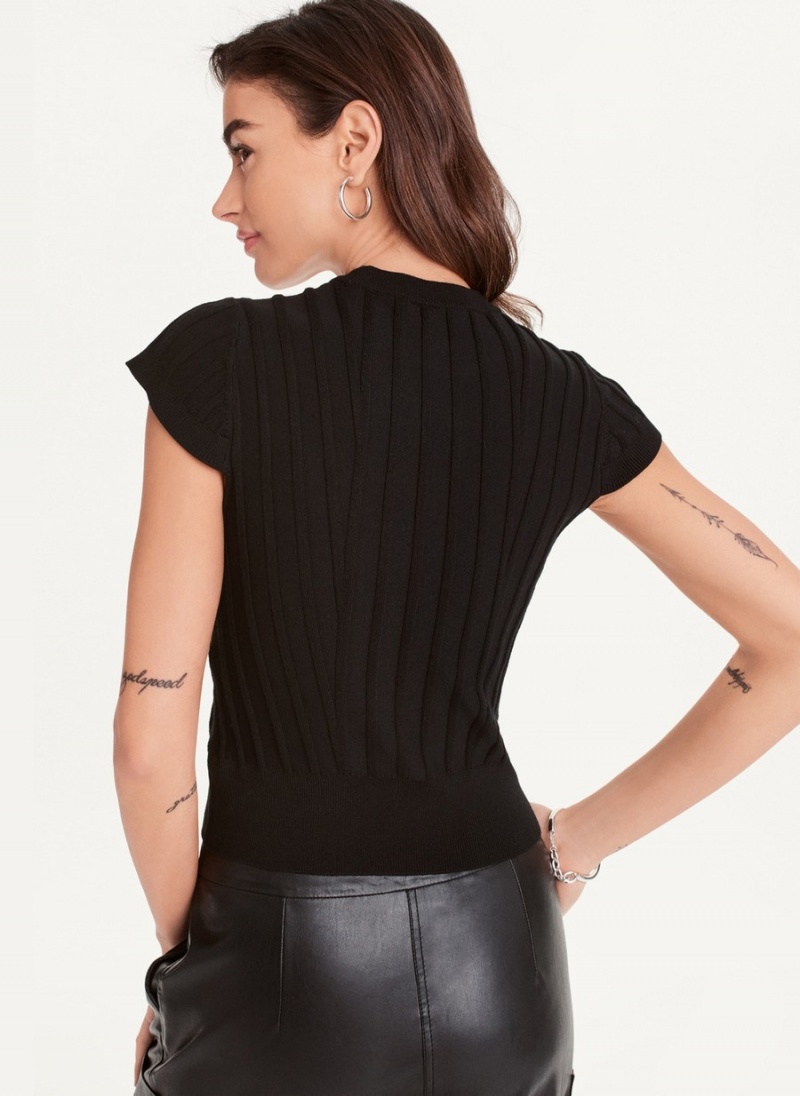 Women's Dkny Rib Knit Top T Shirts Black | H4610318