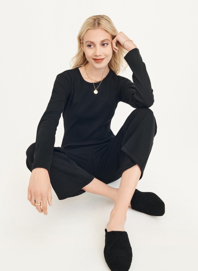 Women's Dkny Ribbed Cropped Top Long Sleeve Black | L4279873