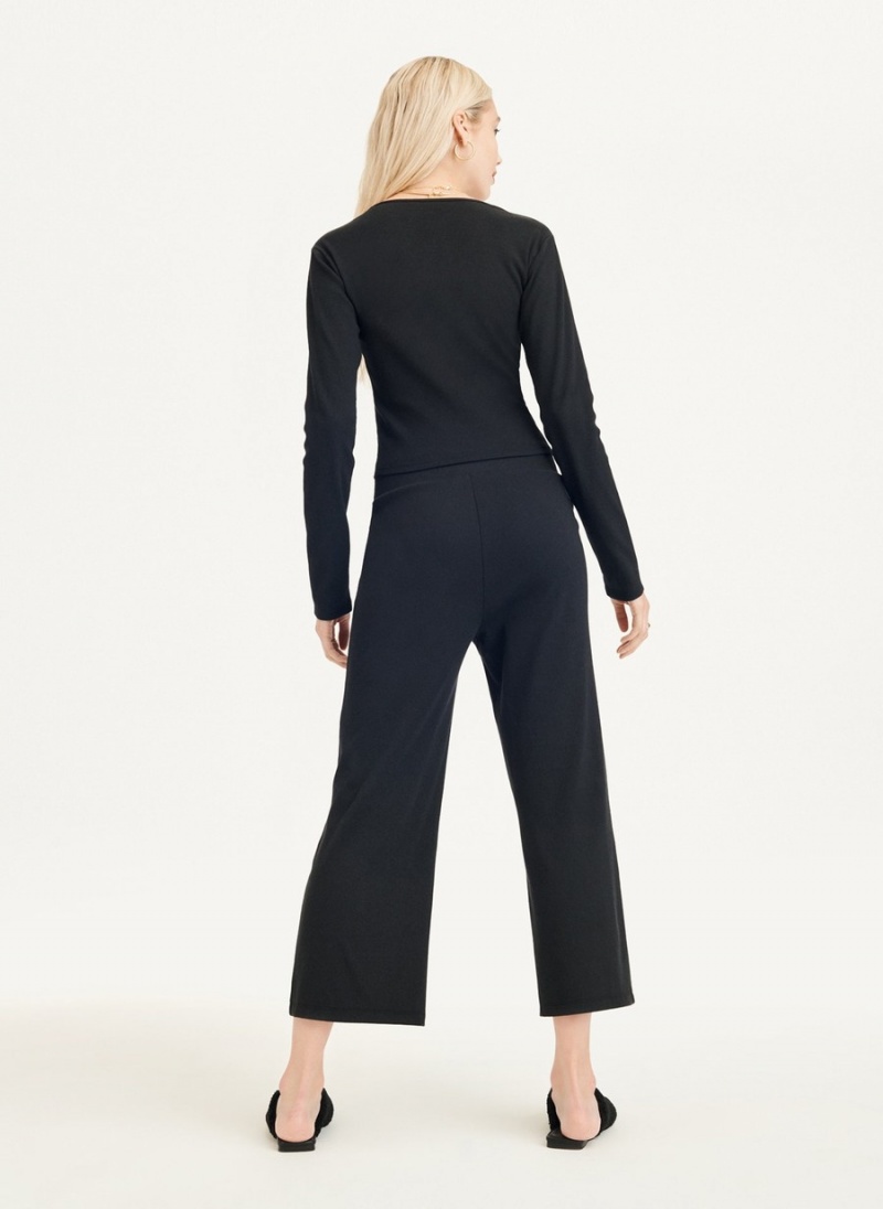 Women's Dkny Ribbed Cropped Top Long Sleeve Black | L4279873