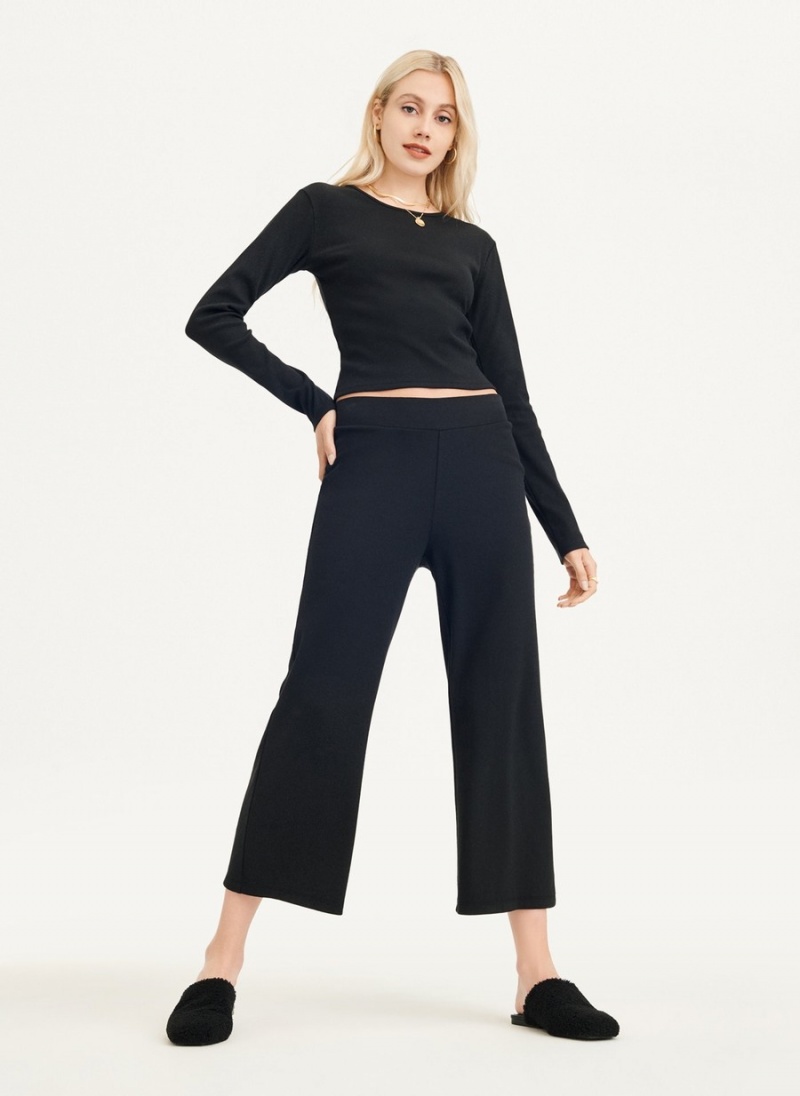 Women\'s Dkny Ribbed Cropped Top Long Sleeve Black | L4279873