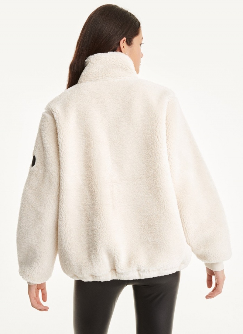Women's Dkny Roebling Fleece Funnel Neck Pullover White | F2060071