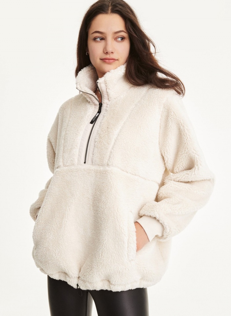 Women\'s Dkny Roebling Fleece Funnel Neck Pullover White | F2060071