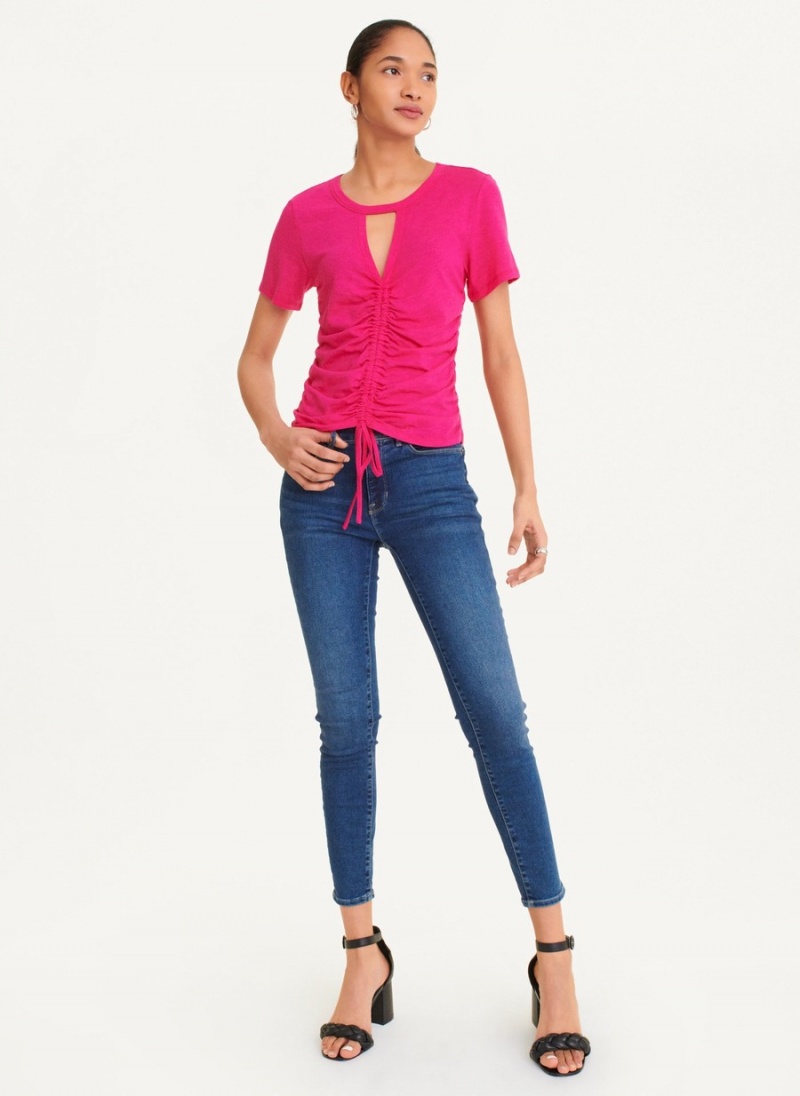 Women's Dkny Ruched Front T Shirts Pink | Q5730485