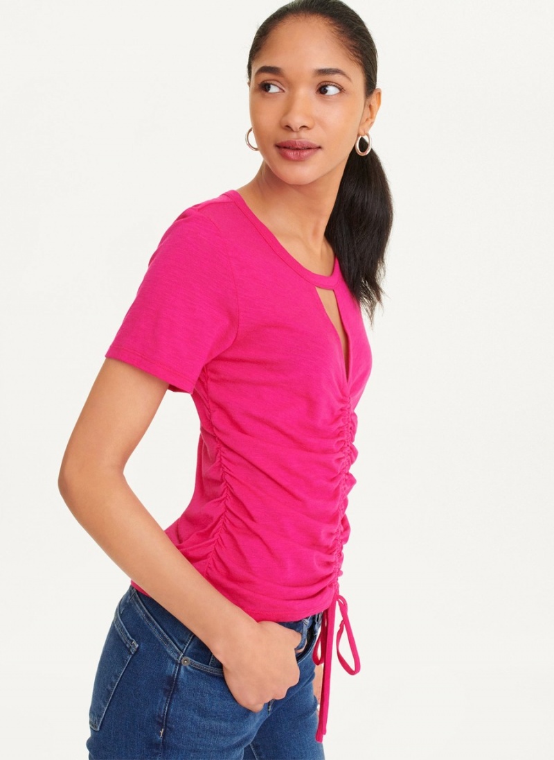 Women's Dkny Ruched Front T Shirts Pink | Q5730485
