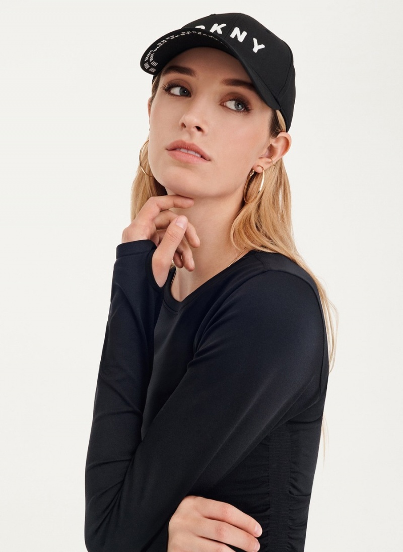 Women's Dkny Seamless Pullover With Ruched Side Seams Long Sleeve Black | W8491631