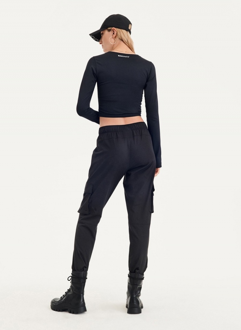 Women's Dkny Seamless Pullover With Ruched Side Seams Long Sleeve Black | W8491631