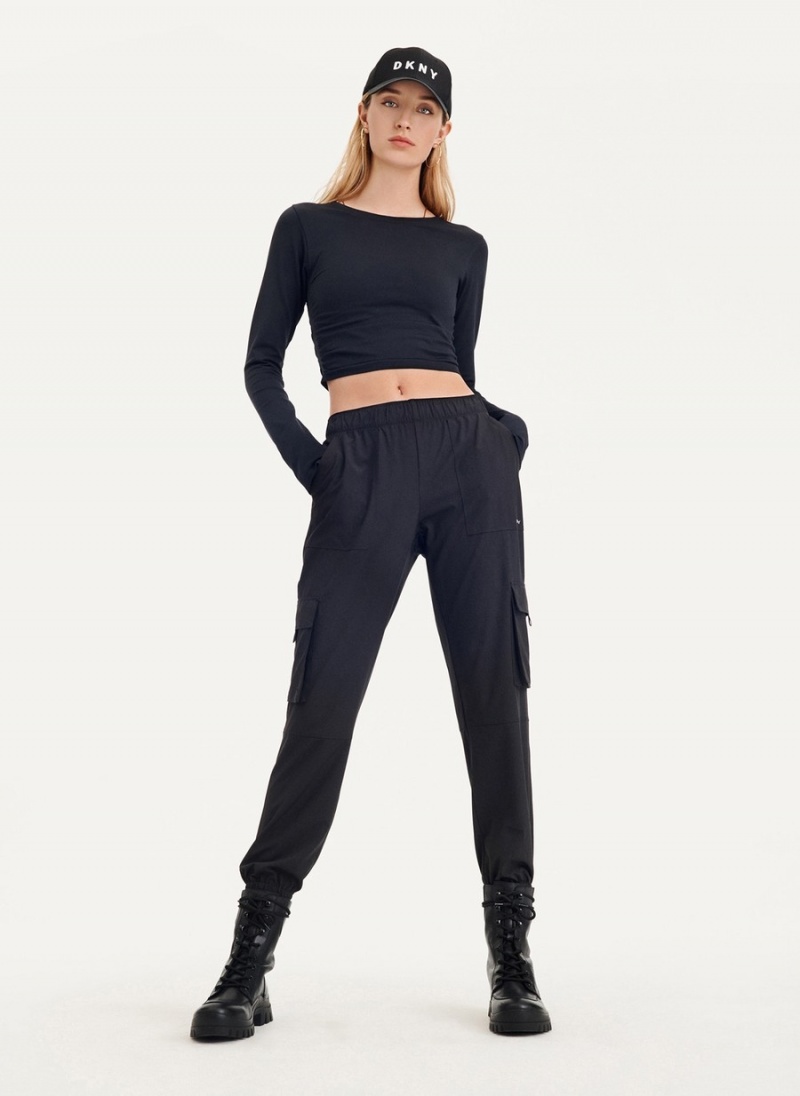 Women\'s Dkny Seamless Pullover With Ruched Side Seams Long Sleeve Black | W8491631