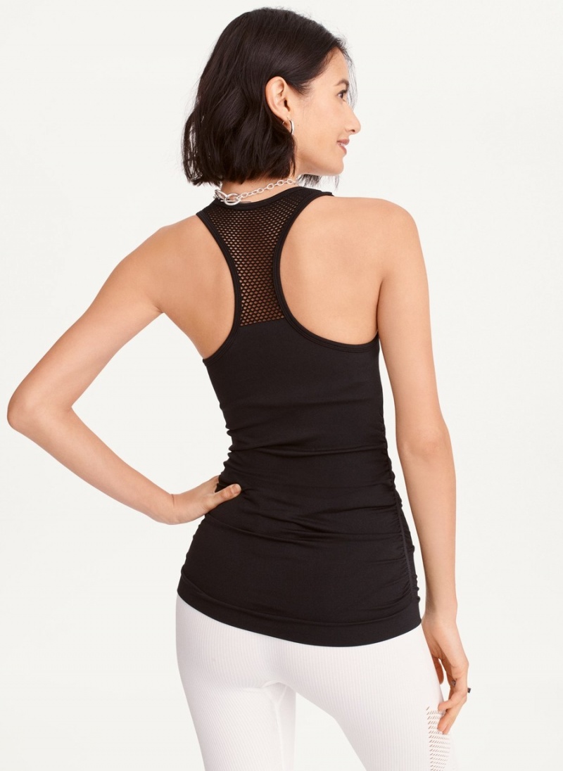 Women's Dkny Seamless Racerback Ruched Tank Top Black | M4492656