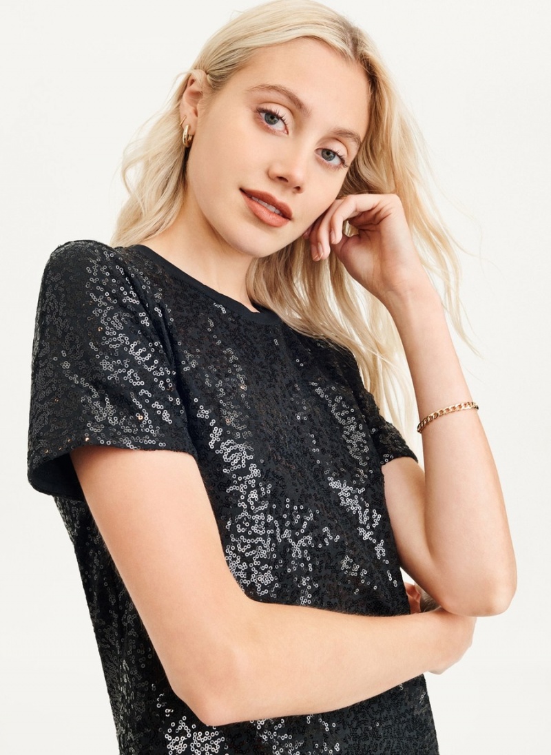 Women's Dkny Sequined T Shirts Black | Y5121078