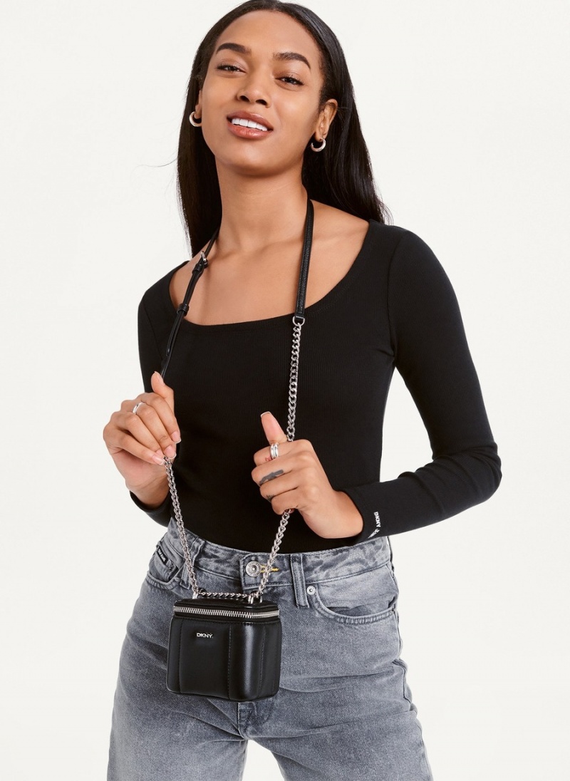 Women's Dkny Sherpa Sina Flap Shoulder Bags Black | K3546334