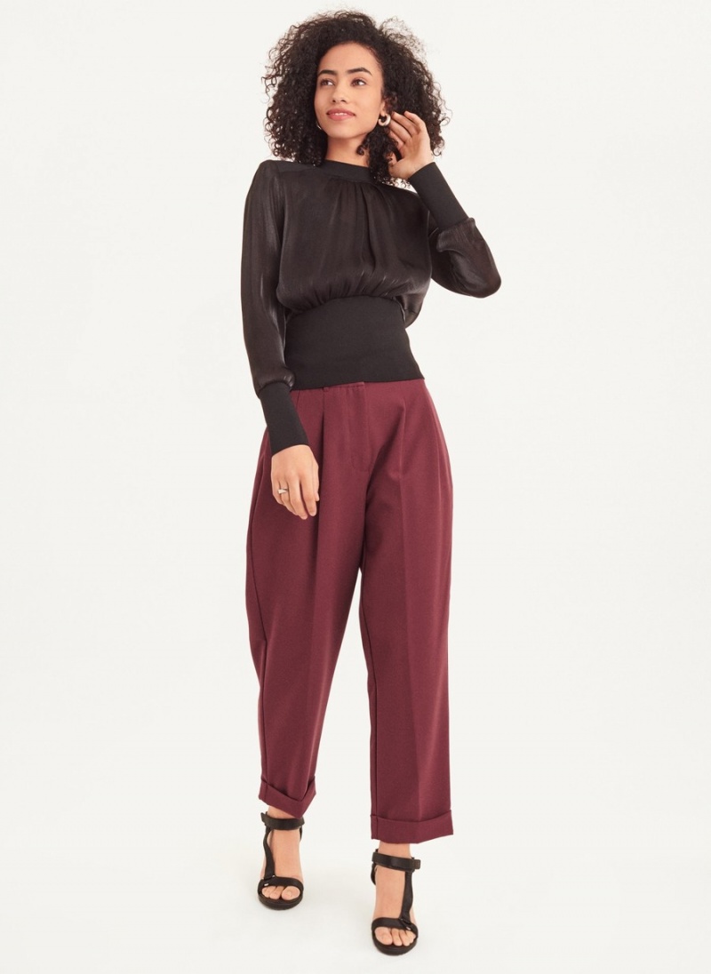Women's Dkny Shiny Chiffon Top Blouse Black | R8920883