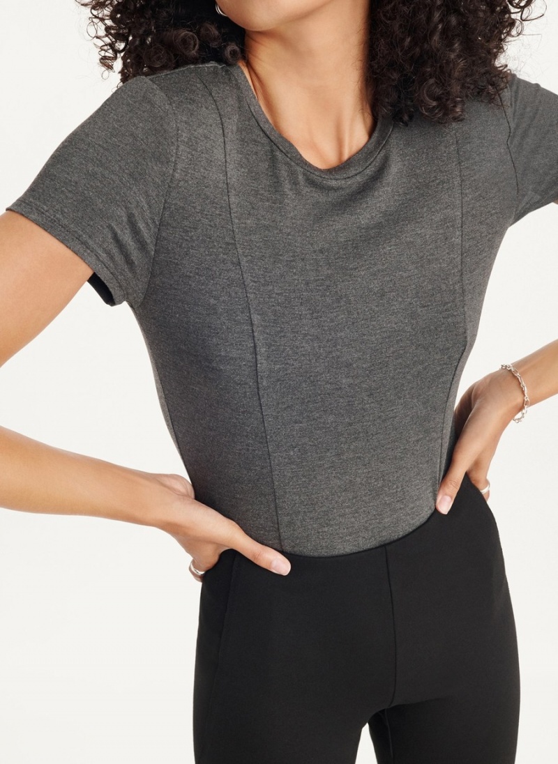 Women's Dkny Short Sleeve Bodysuit Black | L0875427
