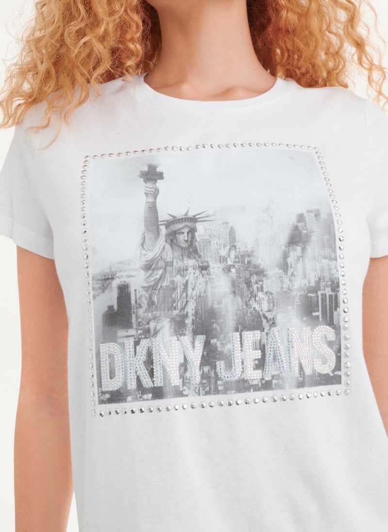 Women's Dkny Short Sleeve City Logo T Shirts White | H6170833