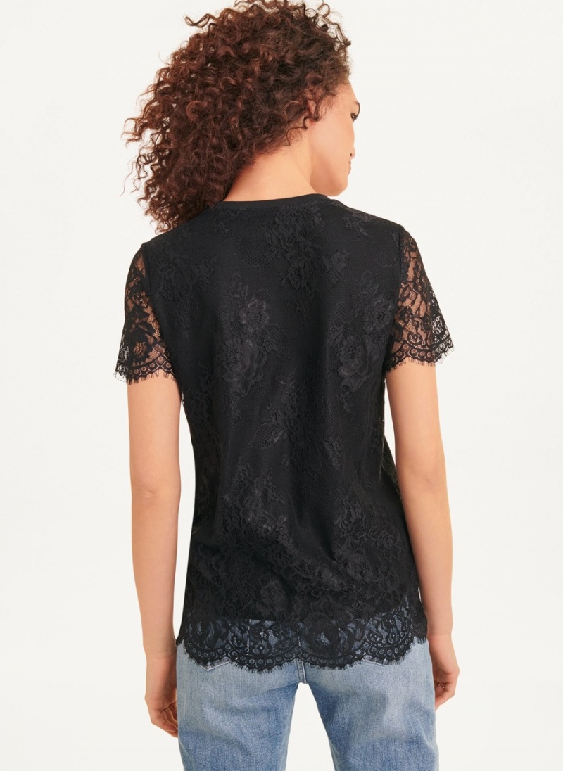 Women's Dkny Short Sleeve Lace Overlay With Fashion Girl Graphic T Shirts Black | M0739378