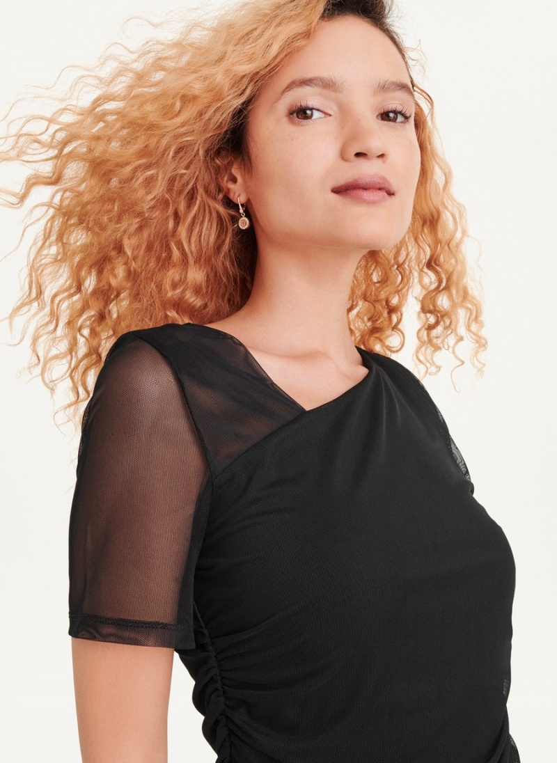 Women's Dkny Short Sleeve Mesh Dress Black | V0422290