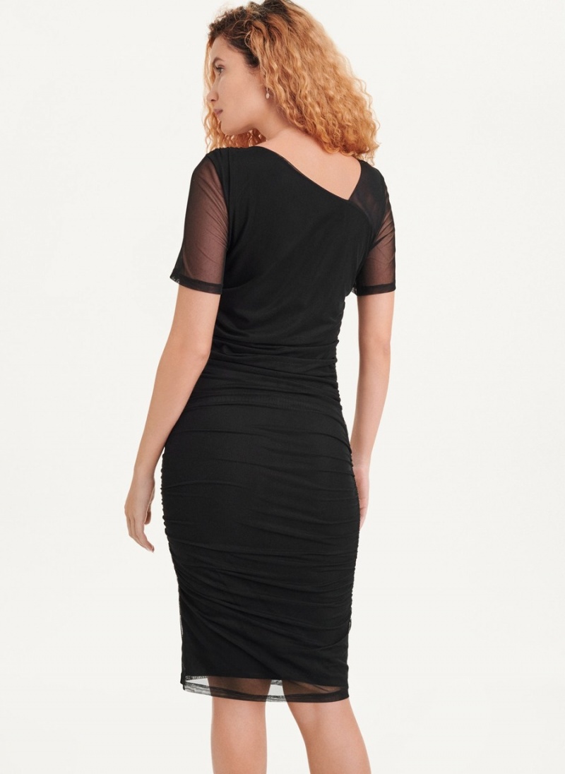 Women's Dkny Short Sleeve Mesh Dress Black | V0422290