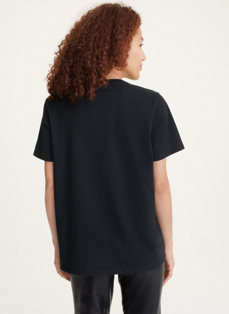 Women's Dkny Short Sleeve Newspaper T Shirts Black | U3598976