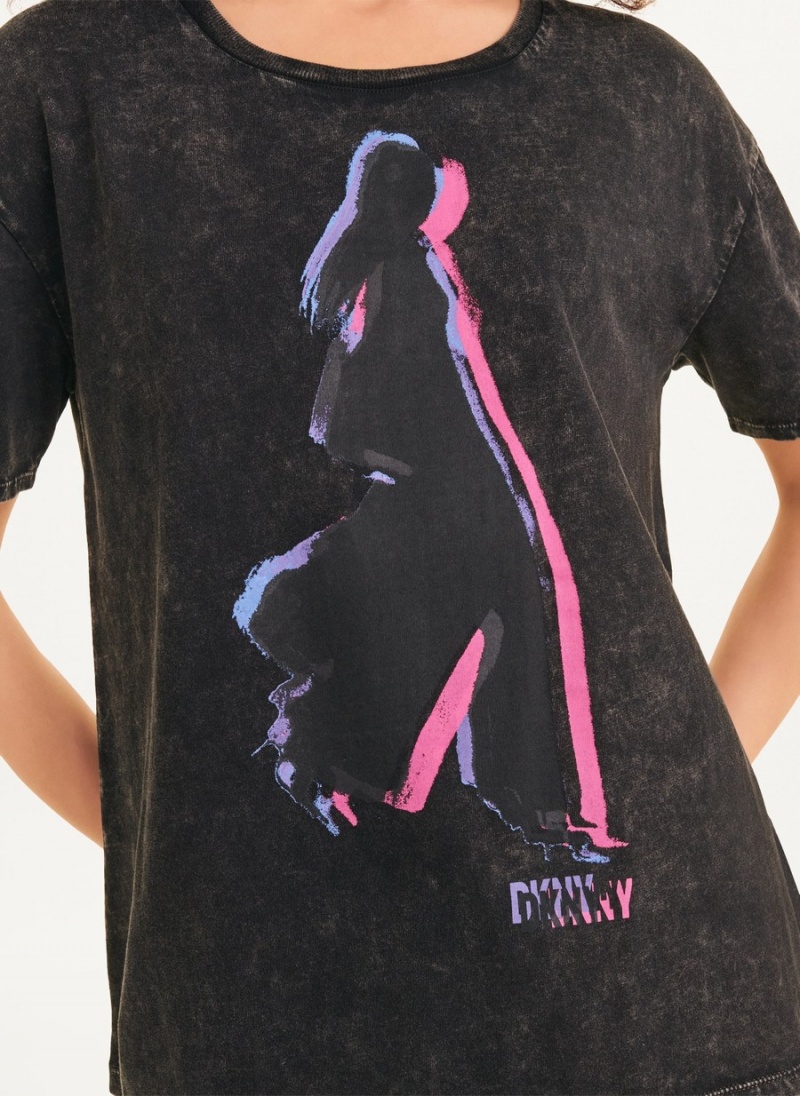 Women's Dkny Short Sleeve Walking Girl T Shirts Black | C6769252