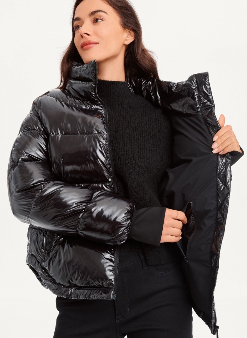 Women's Dkny Short Wet Puffer Jacket Black | E5423775