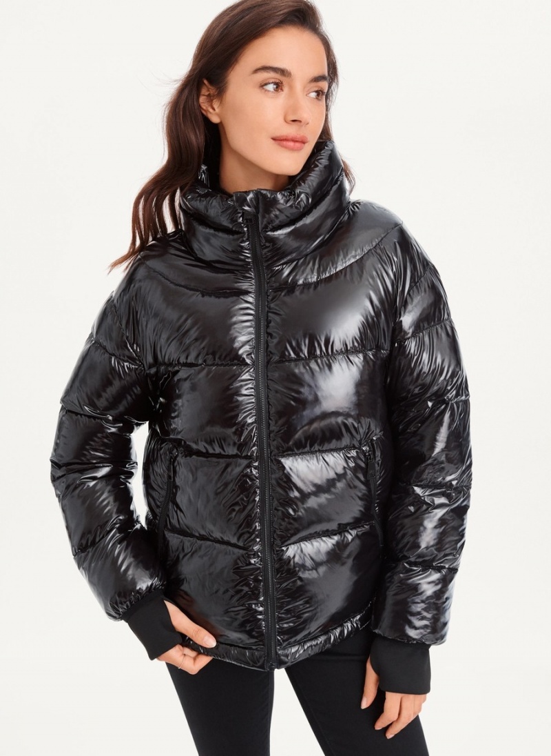 Women\'s Dkny Short Wet Puffer Jacket Black | E5423775