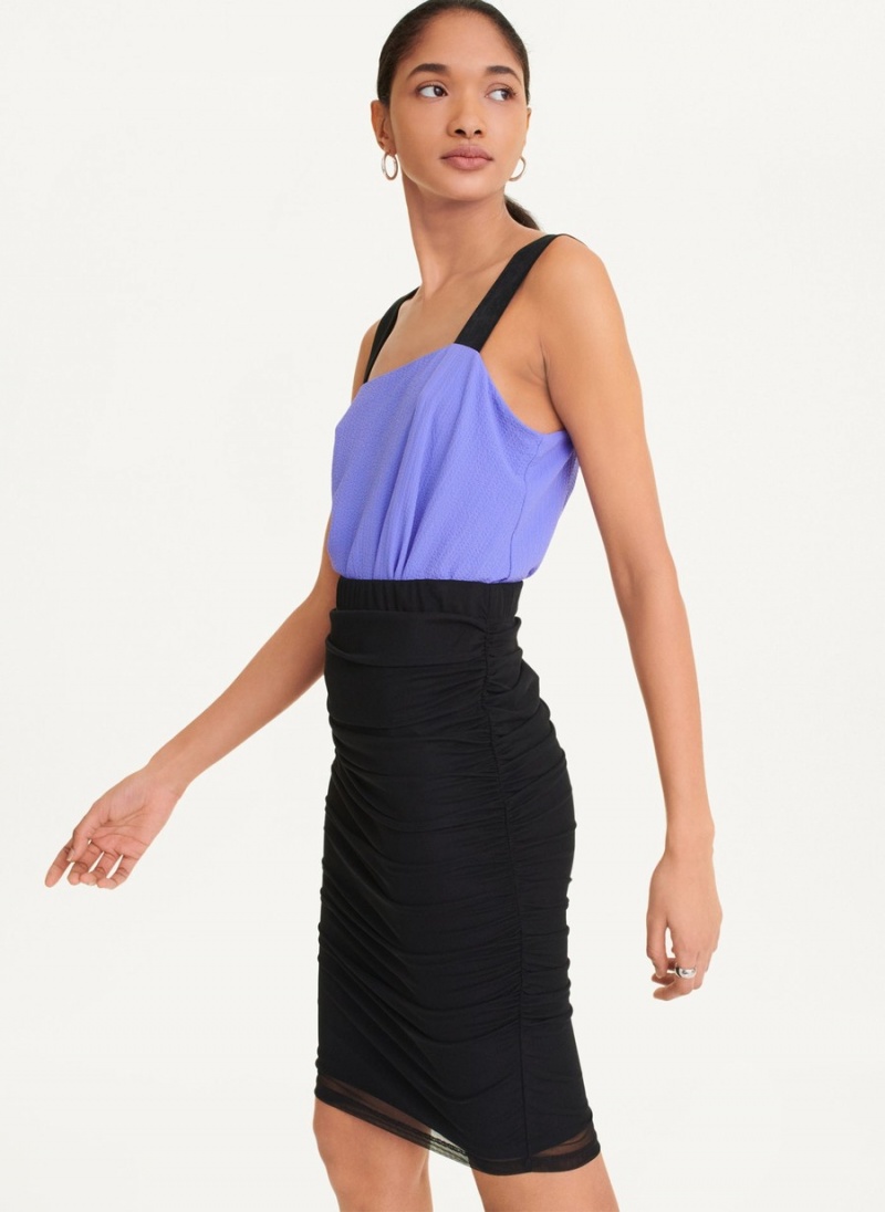 Women's Dkny Side Ruch Mesh Skirts Black | W6753126
