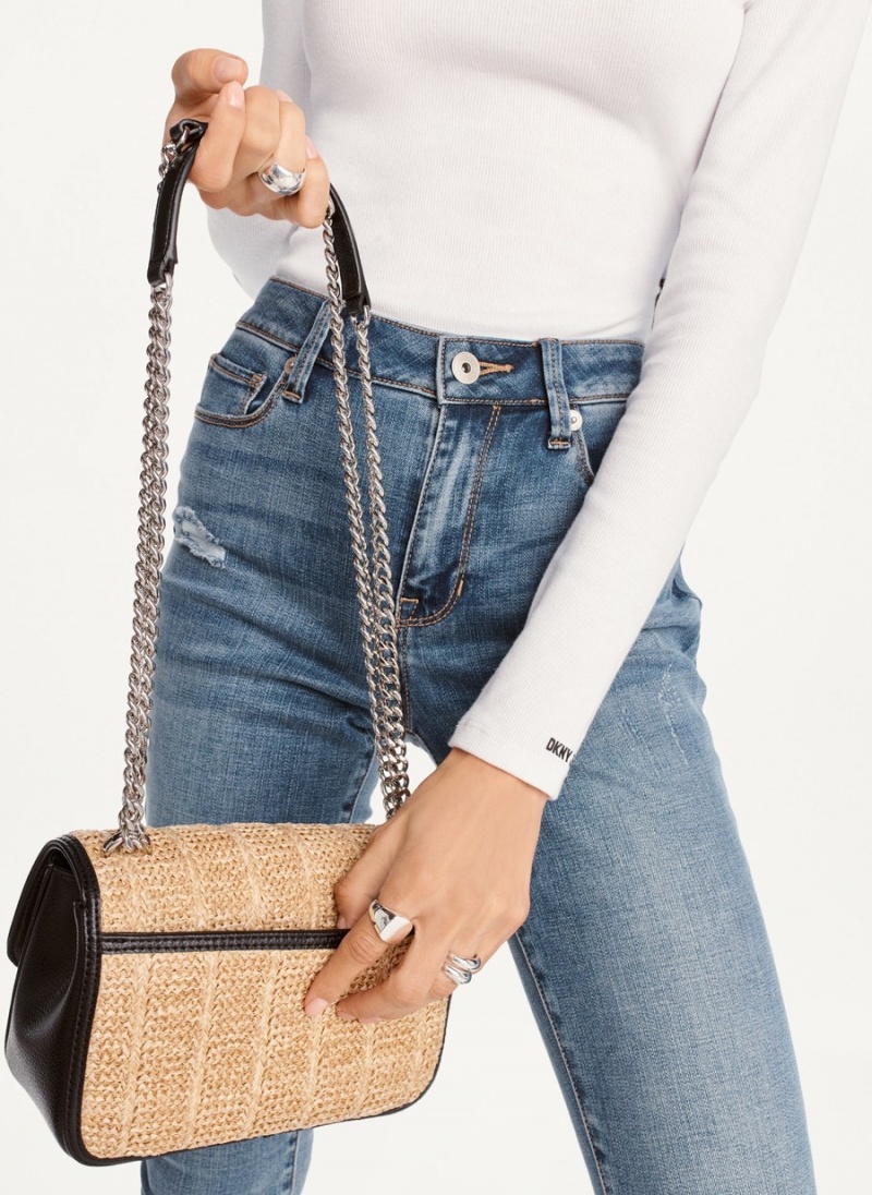 Women's Dkny Sina Basketweave Flap Shoulder Bags Brown | H9698812