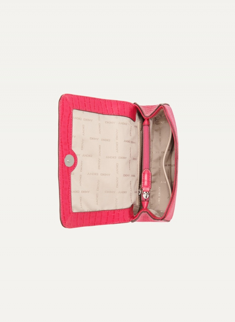 Women's Dkny Sina Croco Flap Shoulder Bags Pink | N5543266
