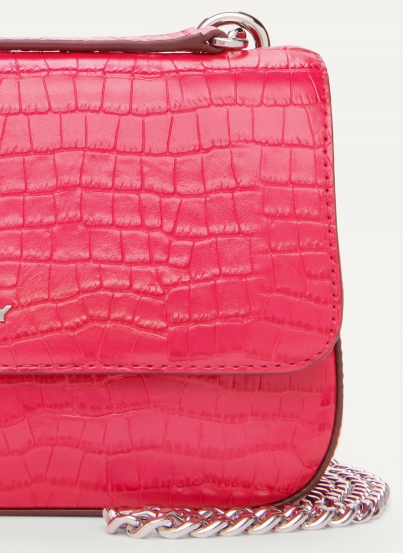 Women's Dkny Sina Croco Flap Shoulder Bags Pink | N5543266