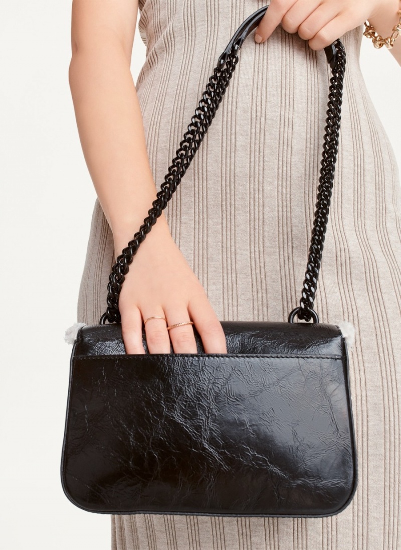 Women's Dkny Sina Sherpa Trim Flap Shoulder Bags Black | S7195132