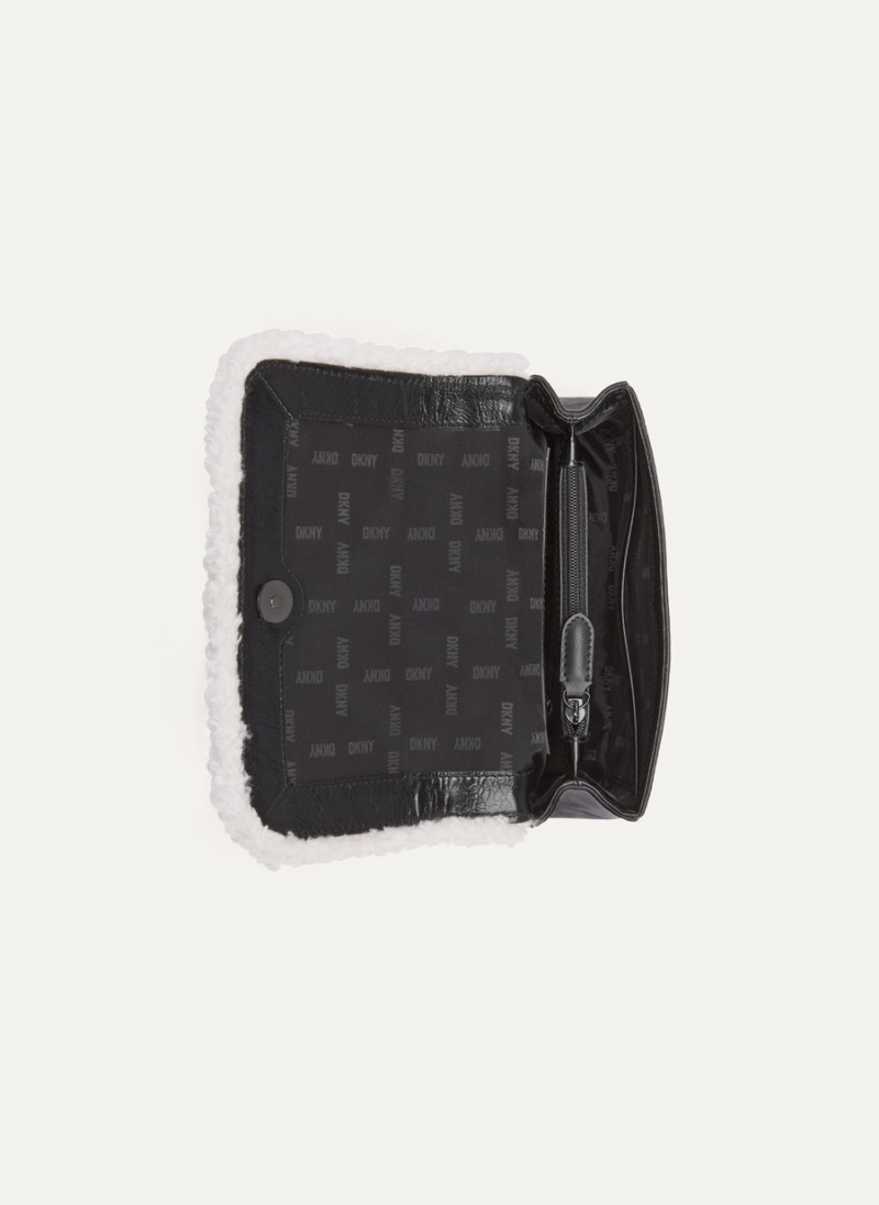 Women's Dkny Sina Sherpa Trim Flap Shoulder Bags Black | S7195132