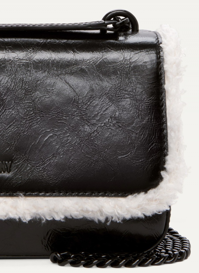 Women's Dkny Sina Sherpa Trim Flap Shoulder Bags Black | S7195132