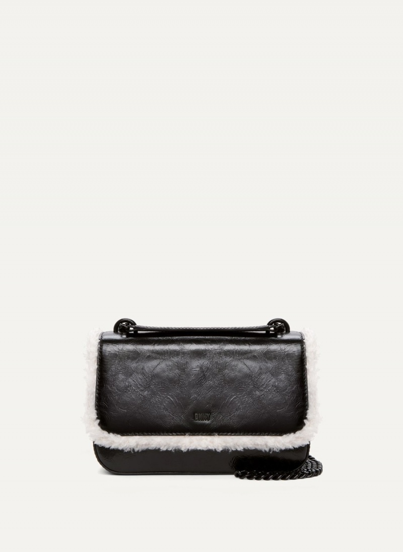Women\'s Dkny Sina Sherpa Trim Flap Shoulder Bags Black | S7195132