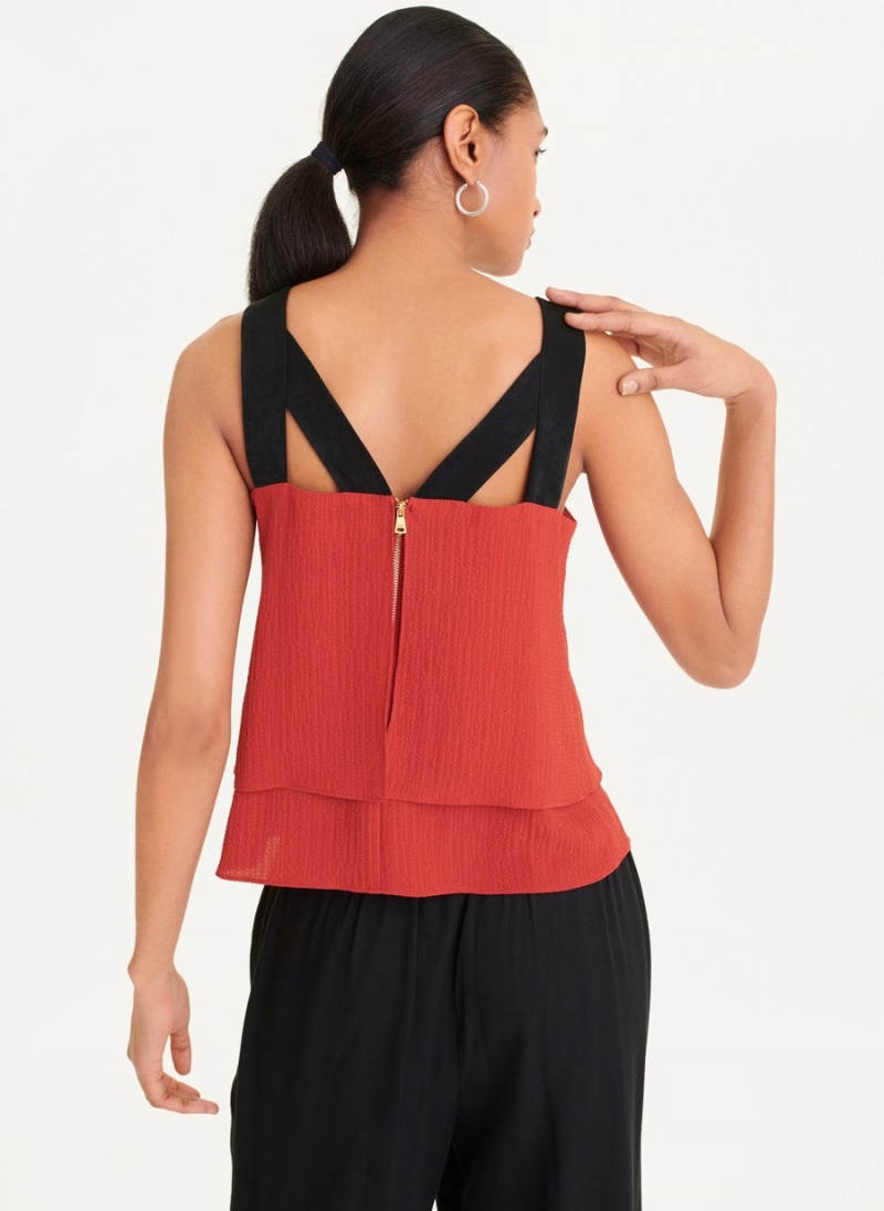 Women's Dkny Sleeveless Contrast Strap Crepe Blouse Red | P4176114