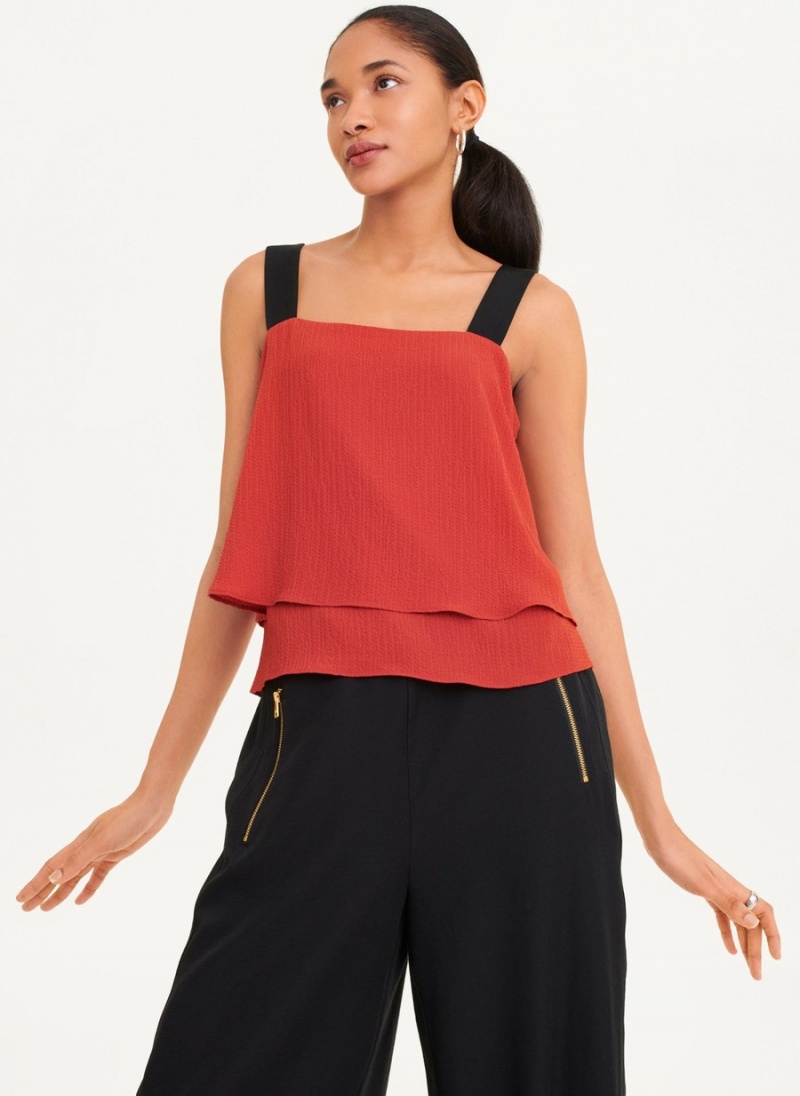 Women's Dkny Sleeveless Contrast Strap Crepe Blouse Red | P4176114