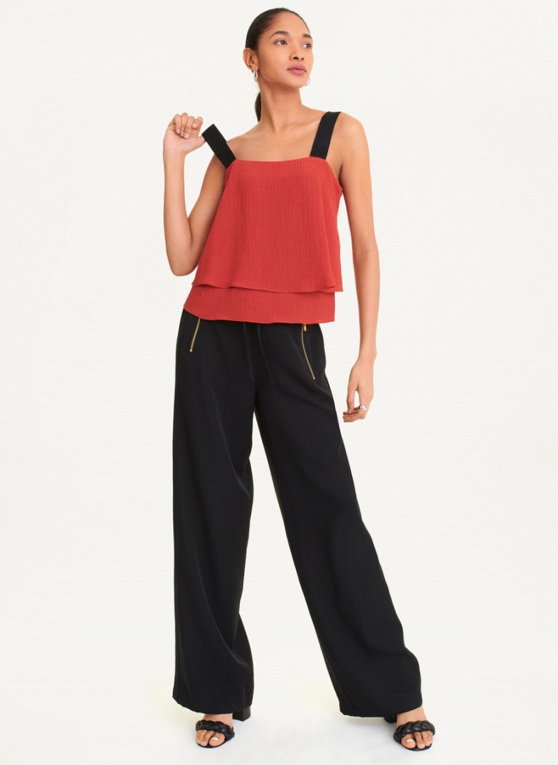 Women\'s Dkny Sleeveless Contrast Strap Crepe Blouse Red | P4176114