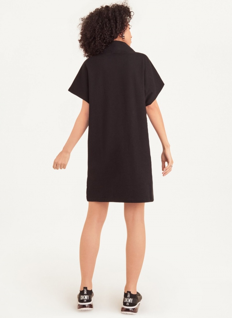 Women's Dkny Sleeveless Cotton French Terry with Logo Tape Dress Black | V5535291