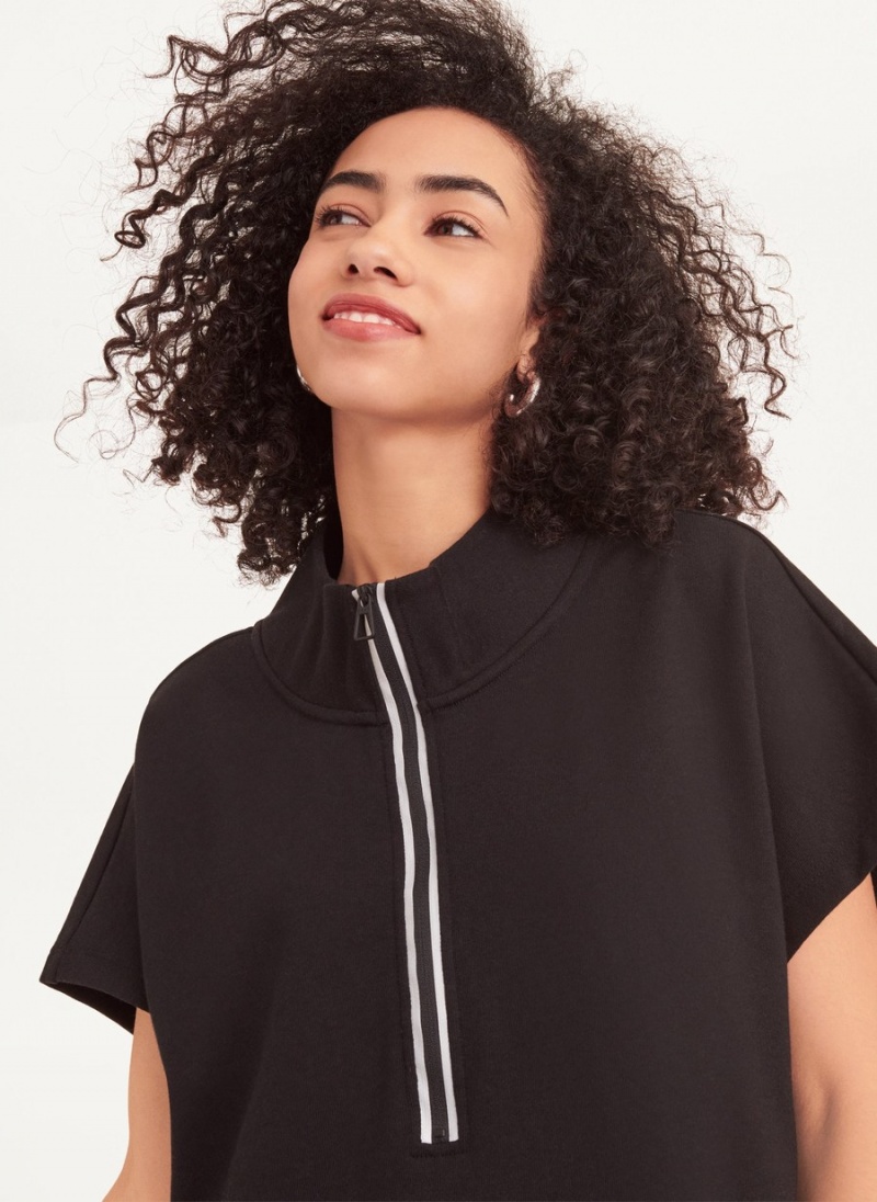 Women's Dkny Sleeveless Cotton French Terry with Logo Tape Dress Black | V5535291