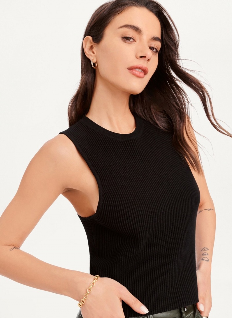 Women's Dkny Sleeveless Crop Sweater Tank Top Black | Q6576243