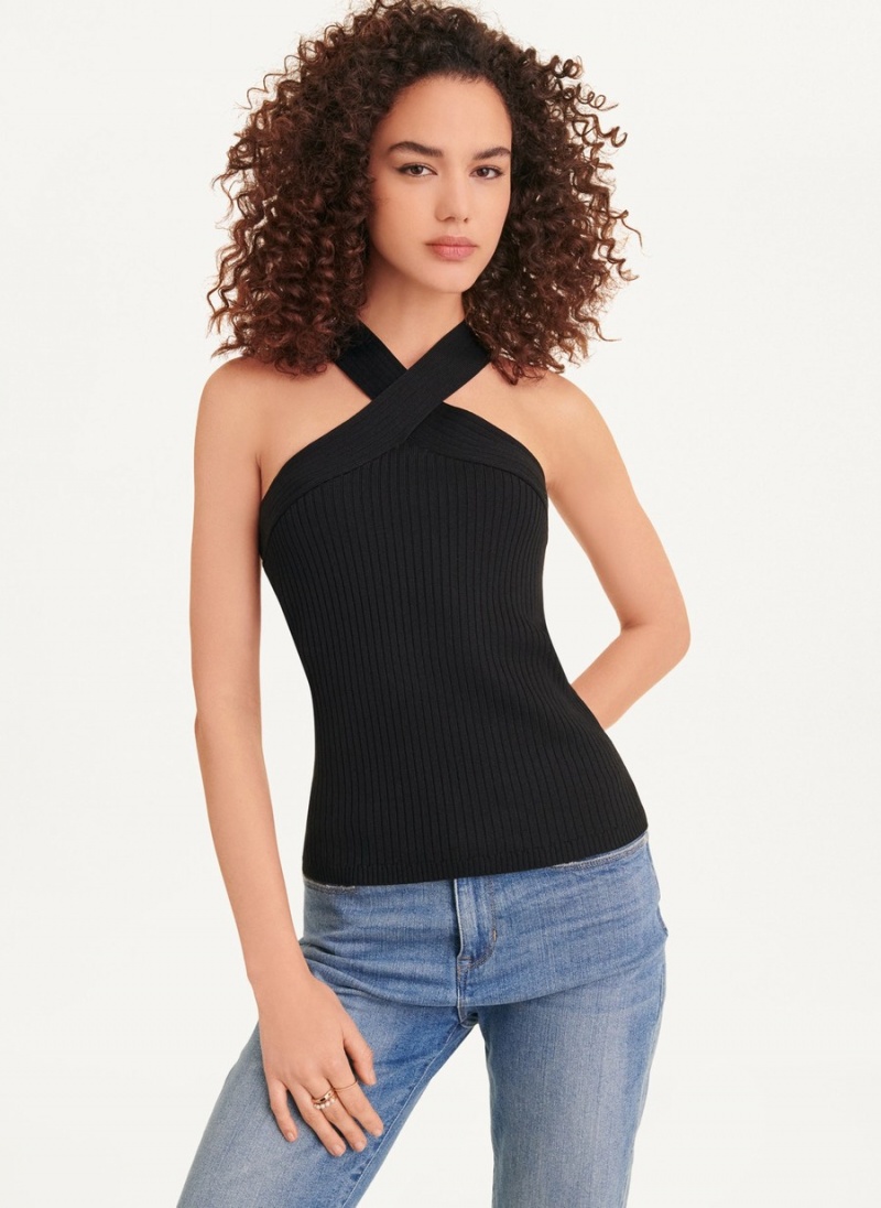 Women's Dkny Sleeveless Crossover Sweater Tank Top Black | D1187636