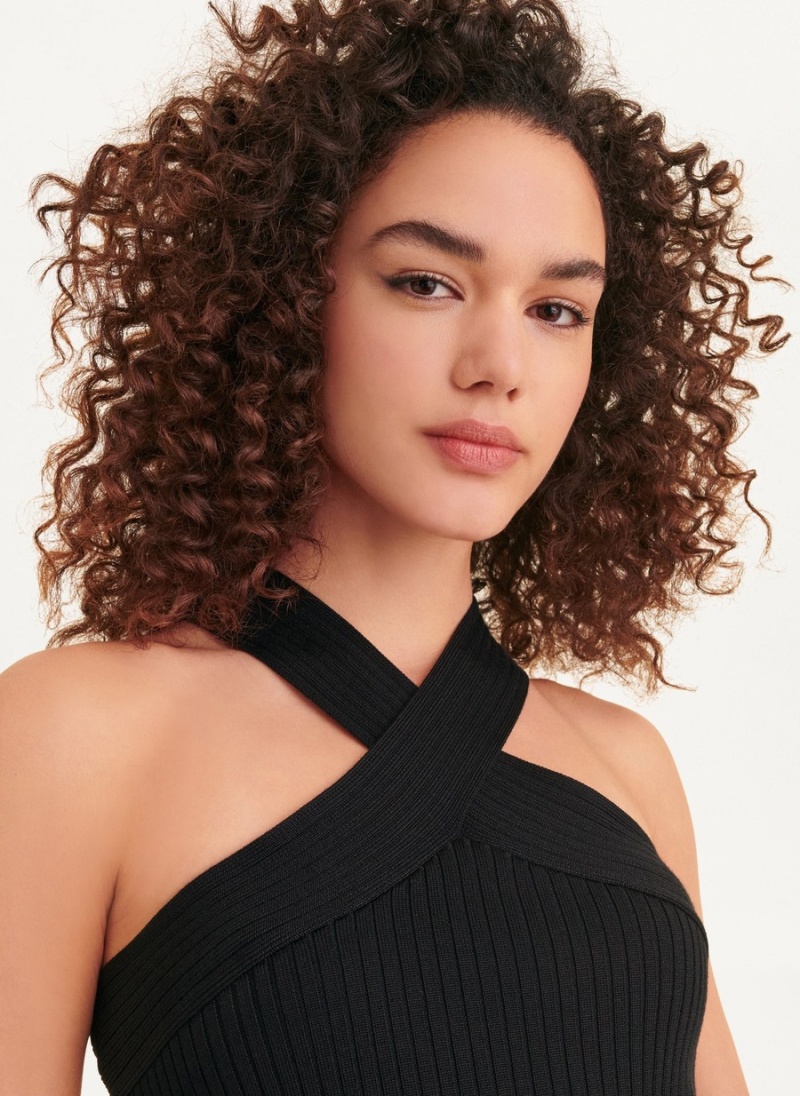 Women's Dkny Sleeveless Crossover Sweater Tank Top Black | D1187636