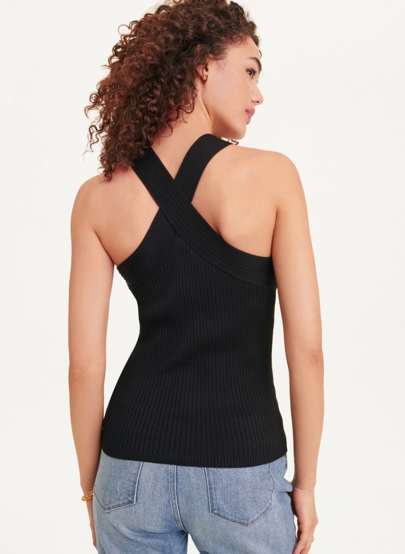 Women's Dkny Sleeveless Crossover Sweater Tank Top Black | D1187636