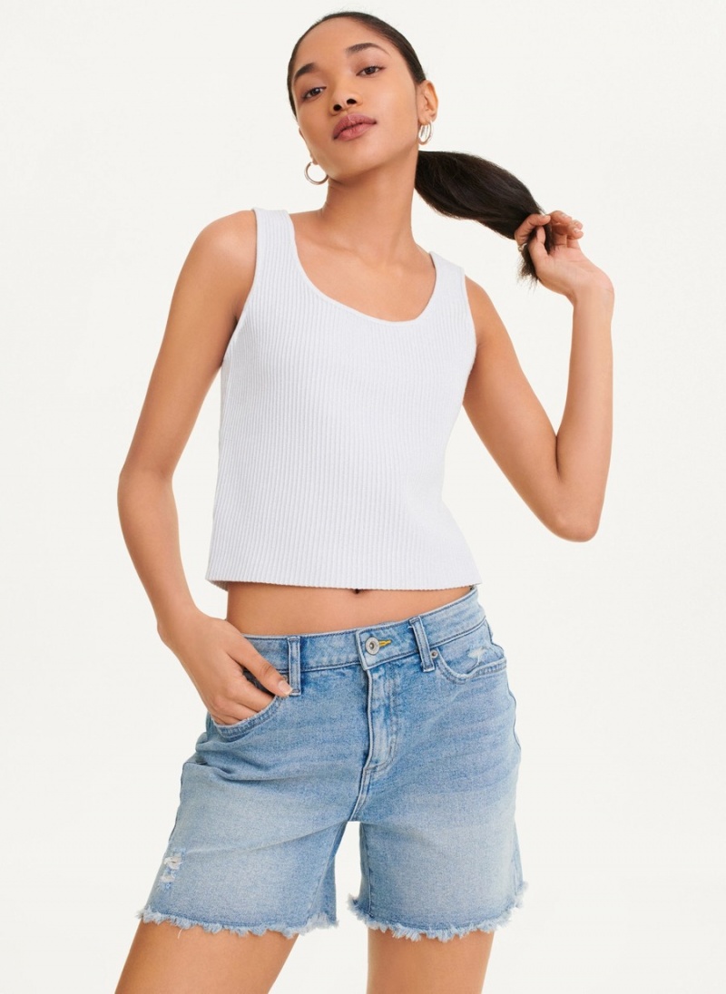 Women's Dkny Sleeveless Lurex Ribbed Sweater Tank Top White | C0716967