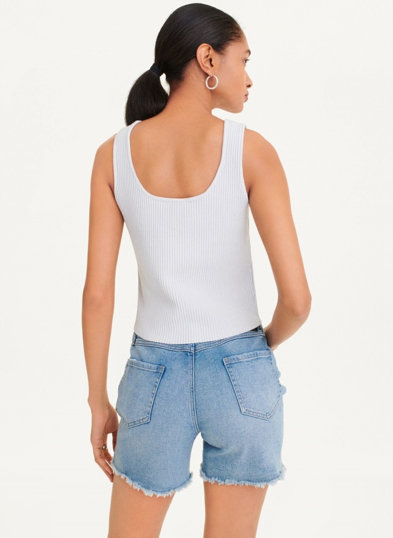 Women's Dkny Sleeveless Lurex Ribbed Sweater Tank Top White | C0716967
