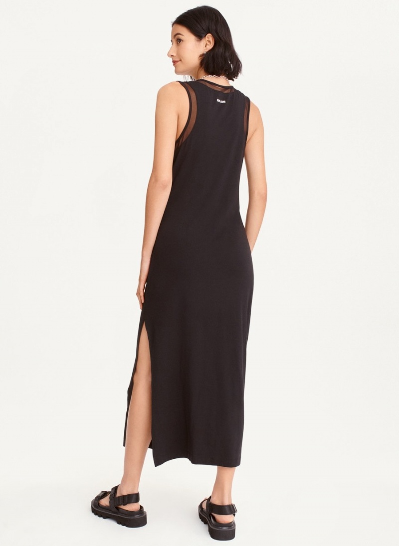 Women's Dkny Sleeveless Mix Media Mesh Midi Dress Black | F4096247